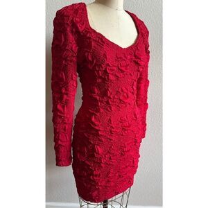 Vintage Concepts Red Bodycon dress size Medium 80s EUC Puckered‎ Stretch